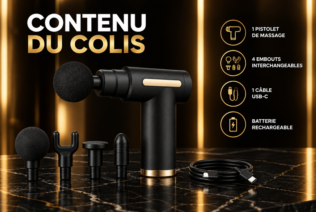Contenu du colis : mini pistolet, 4 embouts et câble USB-C